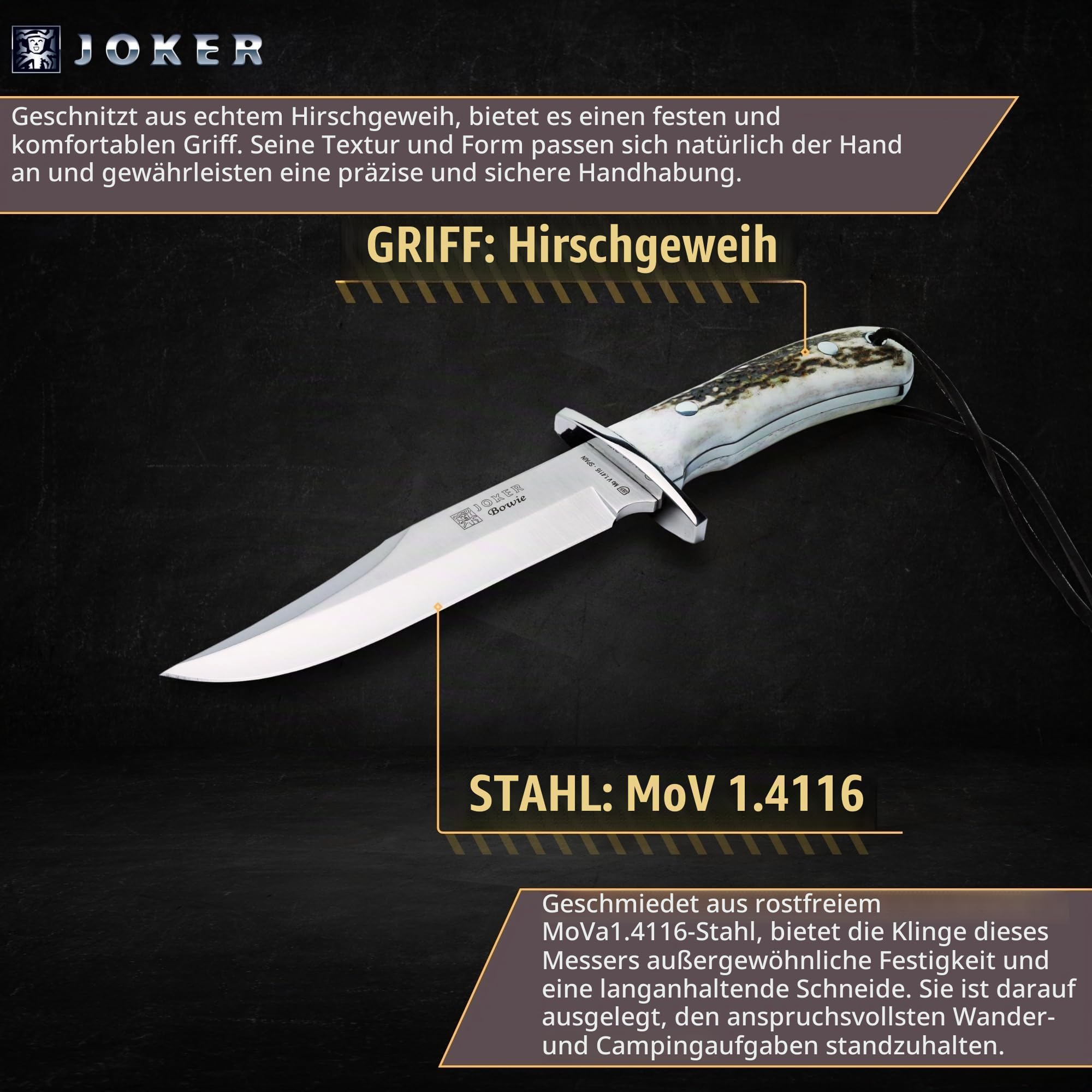Joker Bowie CC96 Gürtelmesser Hirschhorn 16 cm