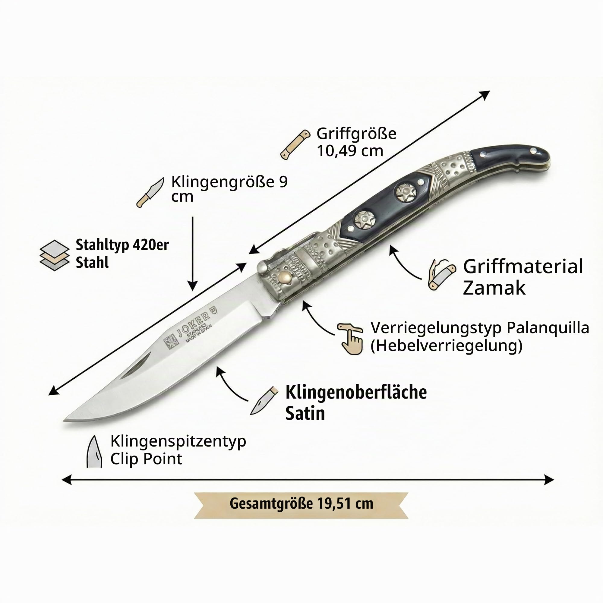 Joker N102A Taschenmesser 9 cm Zamakgriff Clip-Point