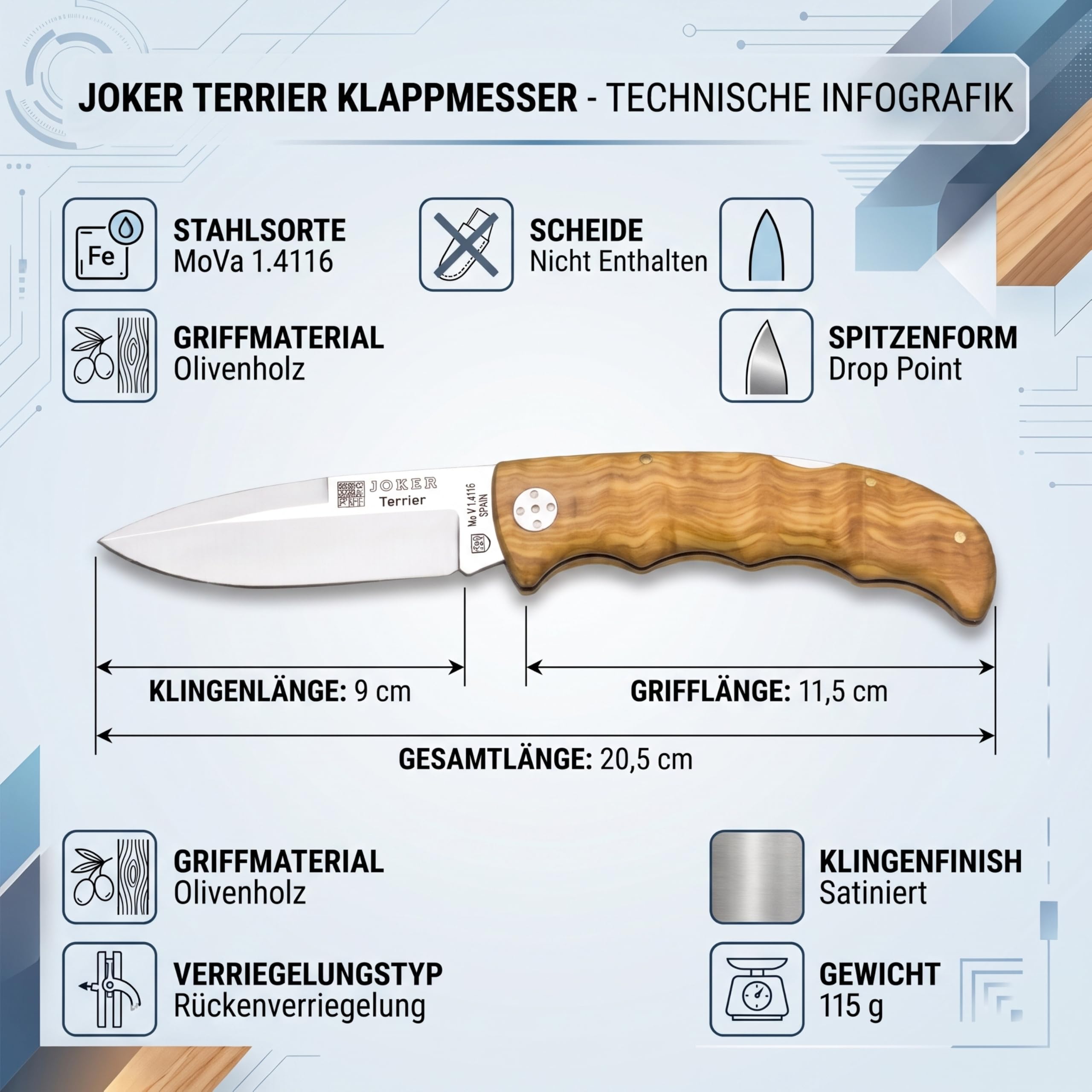 Joker Terrier NO20 Klappmesser Olivenholz 9 cm