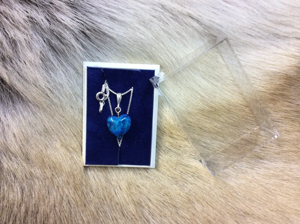 Wood Jewel Anhänger Herz klein blau 45 cm Kette