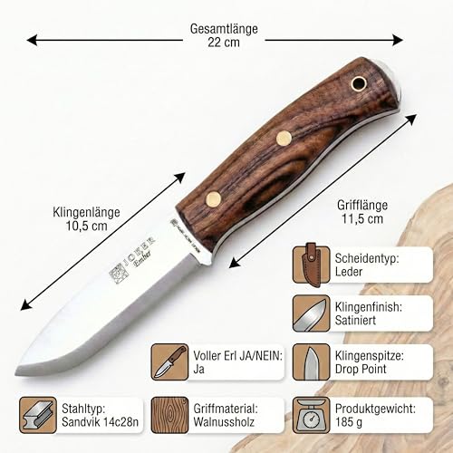 Joker Ember Scandi CN122 Jagdmesser Walnuss 10,5 cm mit Paracord