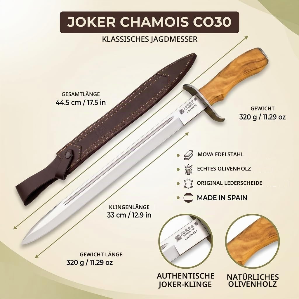 Joker Chamois CO30 Jagdmesser Olivenholz MOVA 33 cm