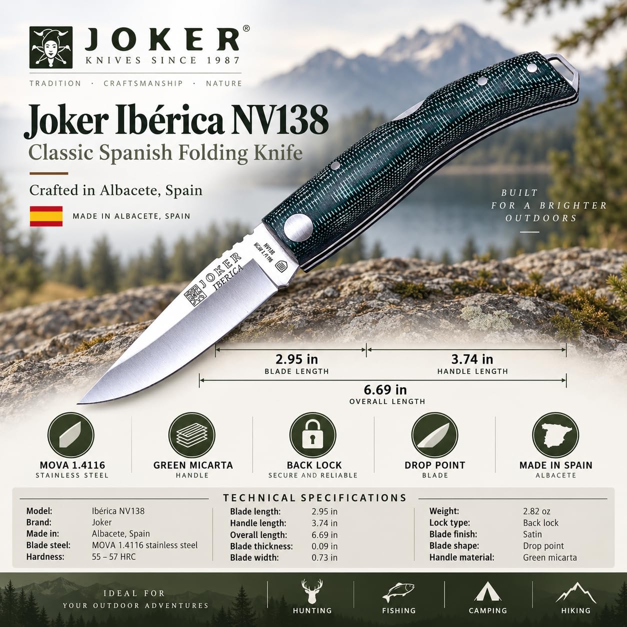 Joker Ibérica NV138 Klappmesser 7,5 cm Micarta grün
