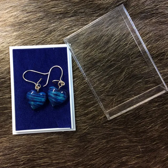 Wood Jewel Ohrringe Herz blau Maserbirke Silber