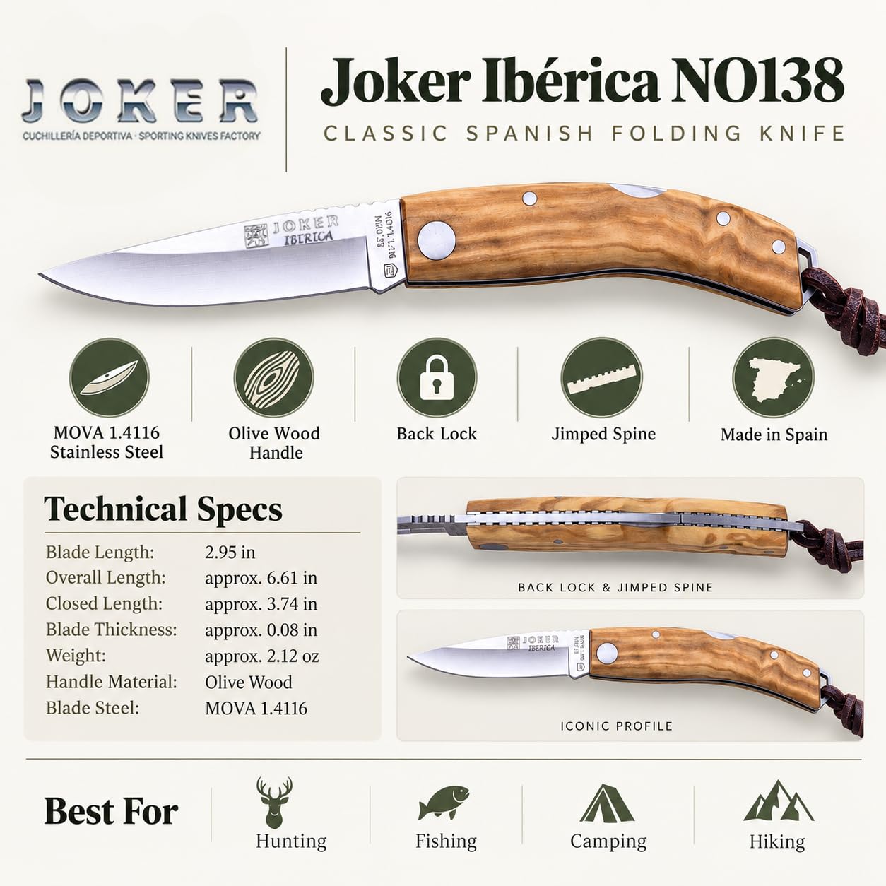 Joker Ibérica NO138 Klappmesser Olivenholz 7,5cm