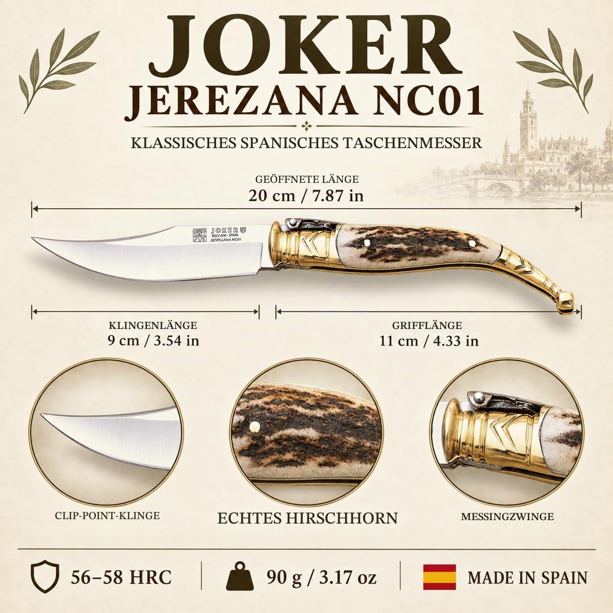 Joker Sevillana NC01 Taschenmesser Hirschhorn 9 cm