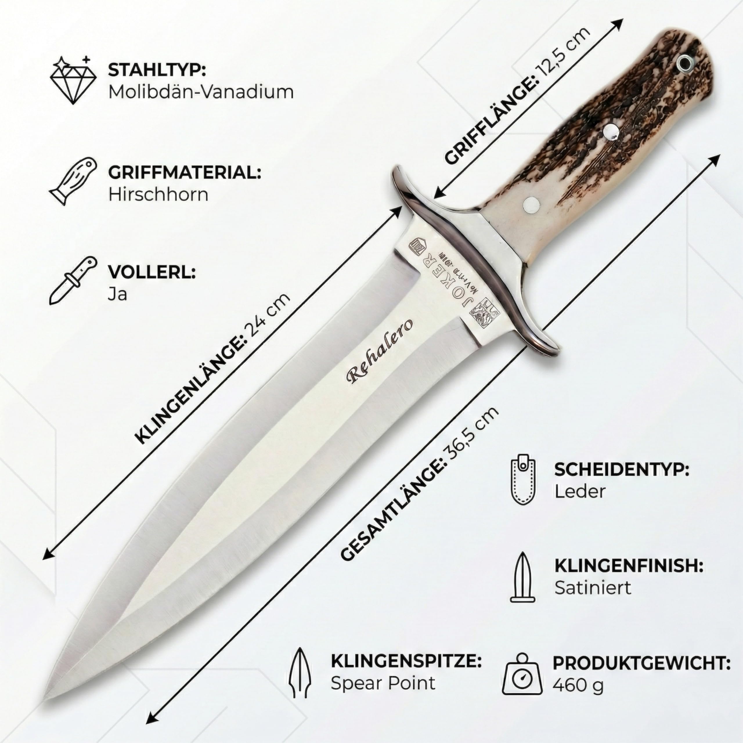 Joker Rehalero CC10 Jagdmesser Hirschhorn 23,5 cm