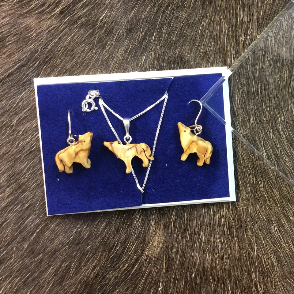 Wood Jewel Wolf Schmuckset Birke Silberhaken