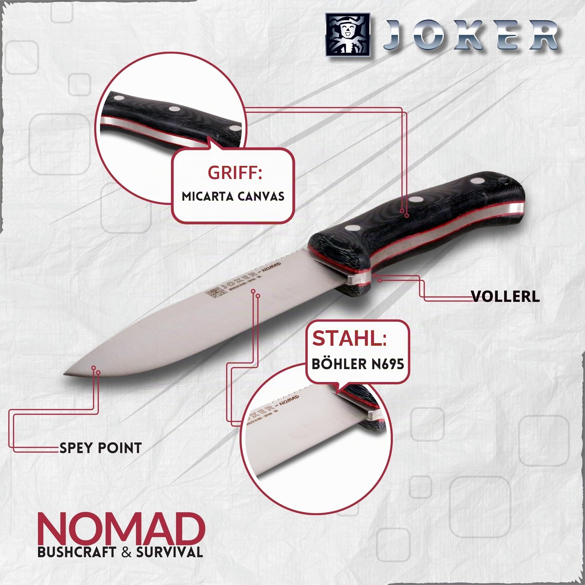 Joker Nomad CM125-P Bushcraft-Messer 12,7 cm Feuerstahl