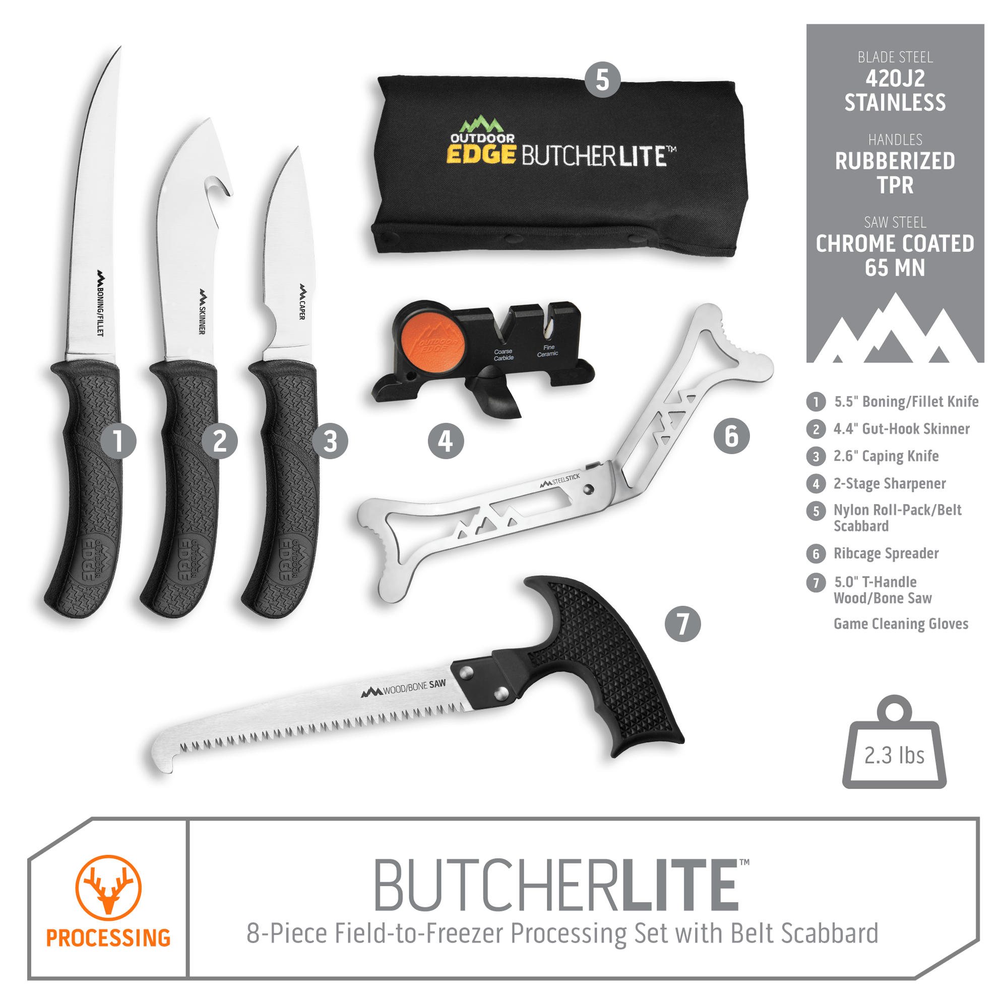 Outdoor Edge ButcherLite Aufbrechset 8-teilig mit Knochensäge