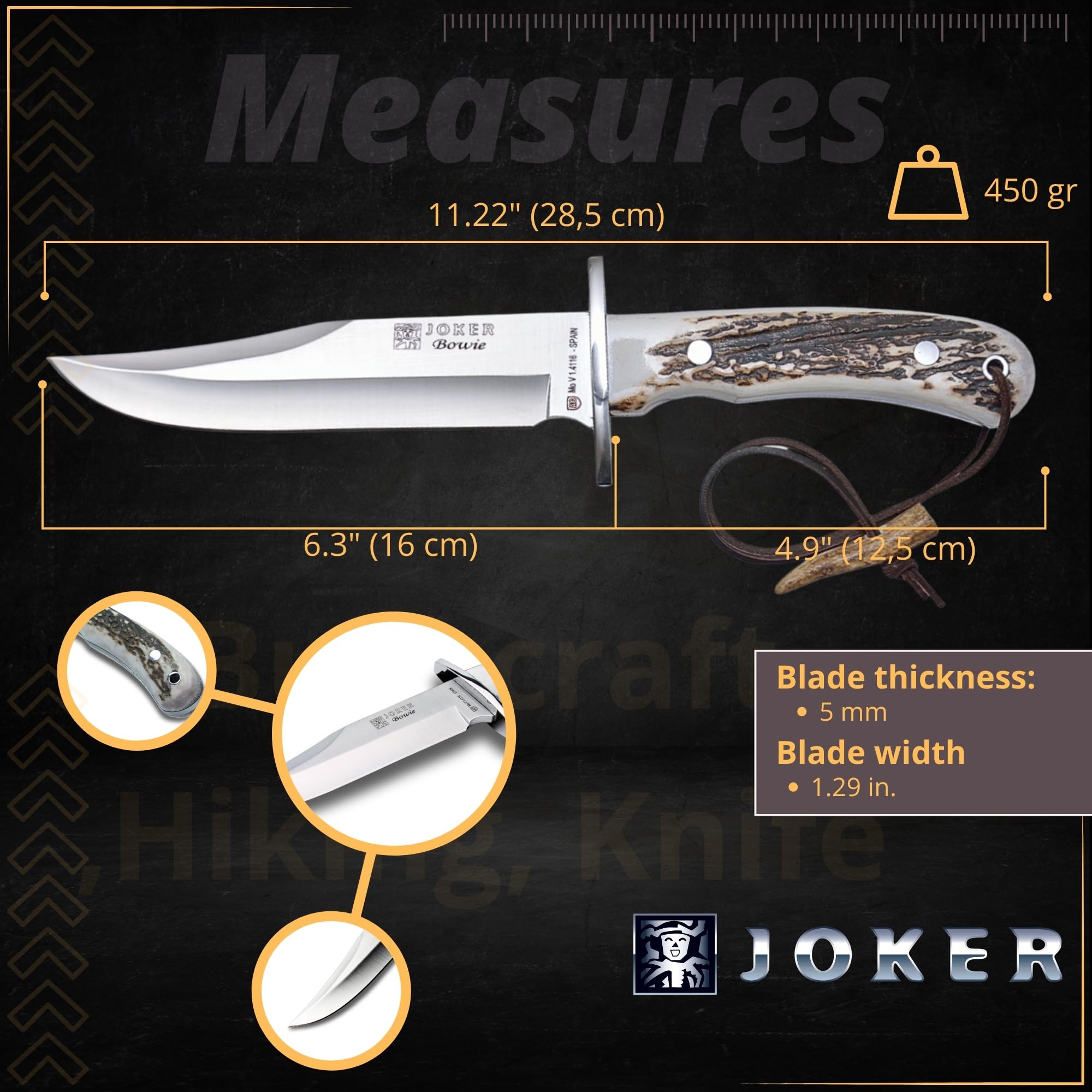 Joker Bowie CC96 Gürtelmesser Hirschhorn 16 cm