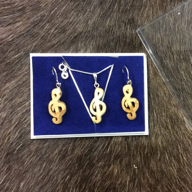 Wood Jewel Clef Schmuckset Kette Ohrringe Birke