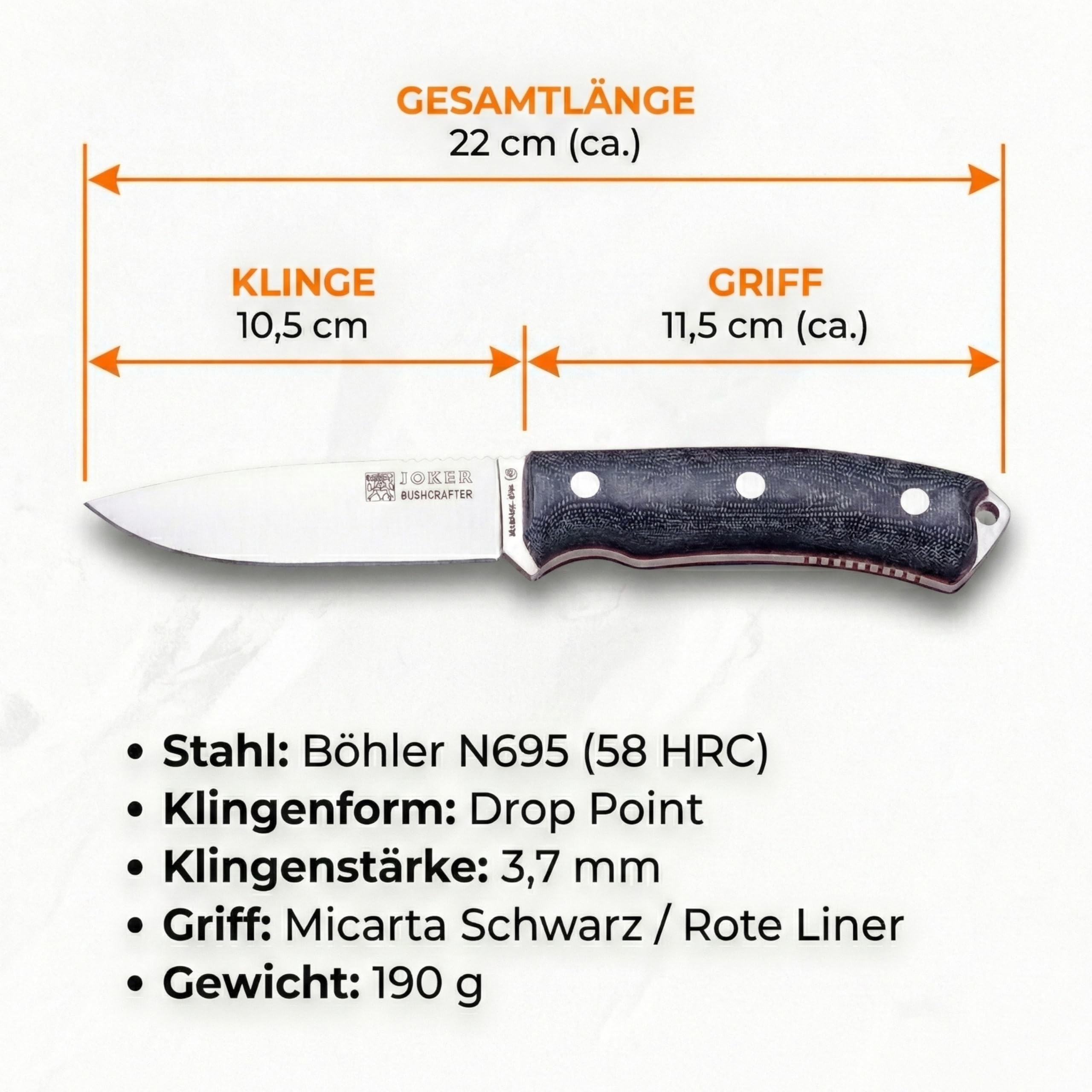 Joker Bushcrafter CM120 Messer Micarta N695 10,5cm