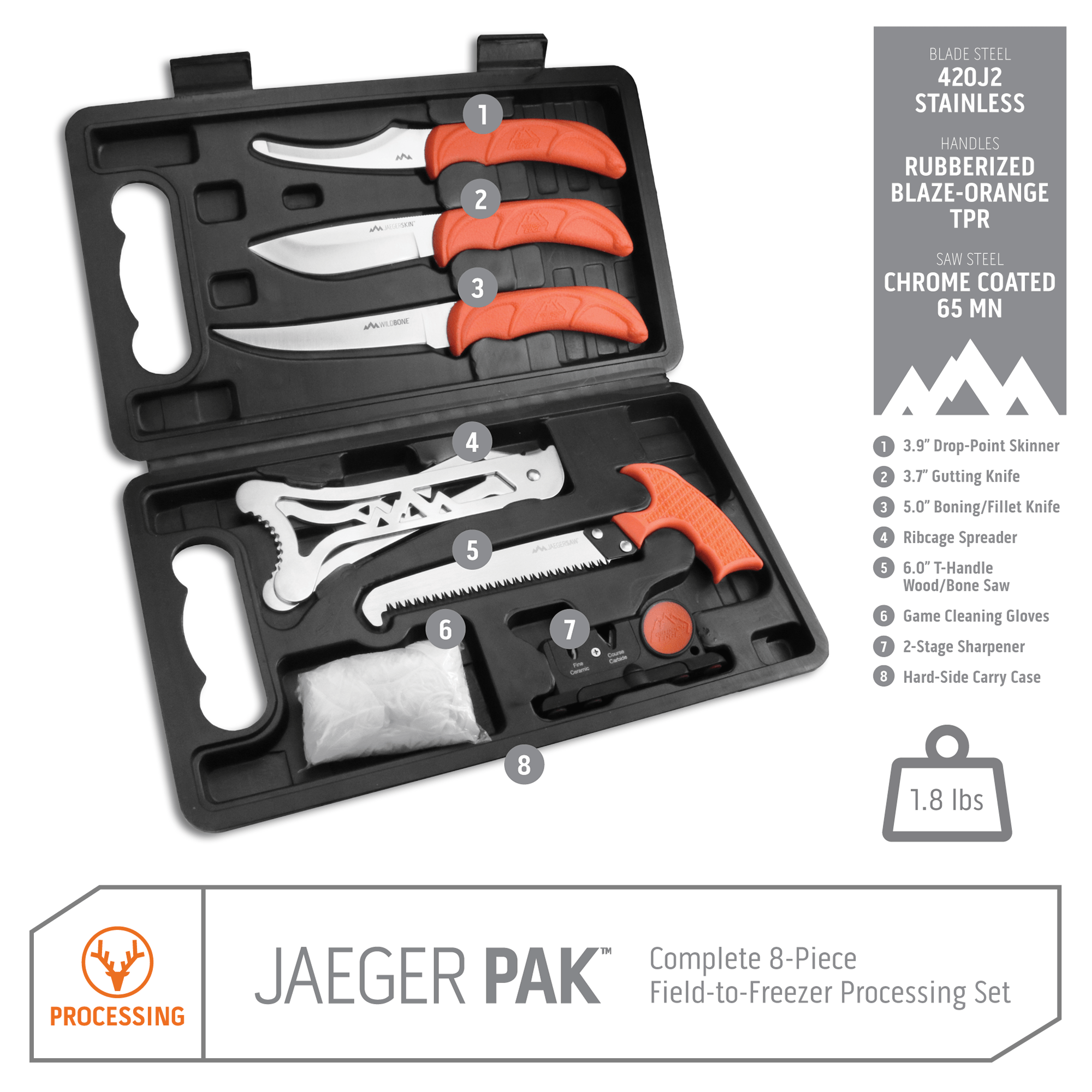 Outdoor Edge Jaeger Pak Aufbrechset 8-teilig orange Edelstahl