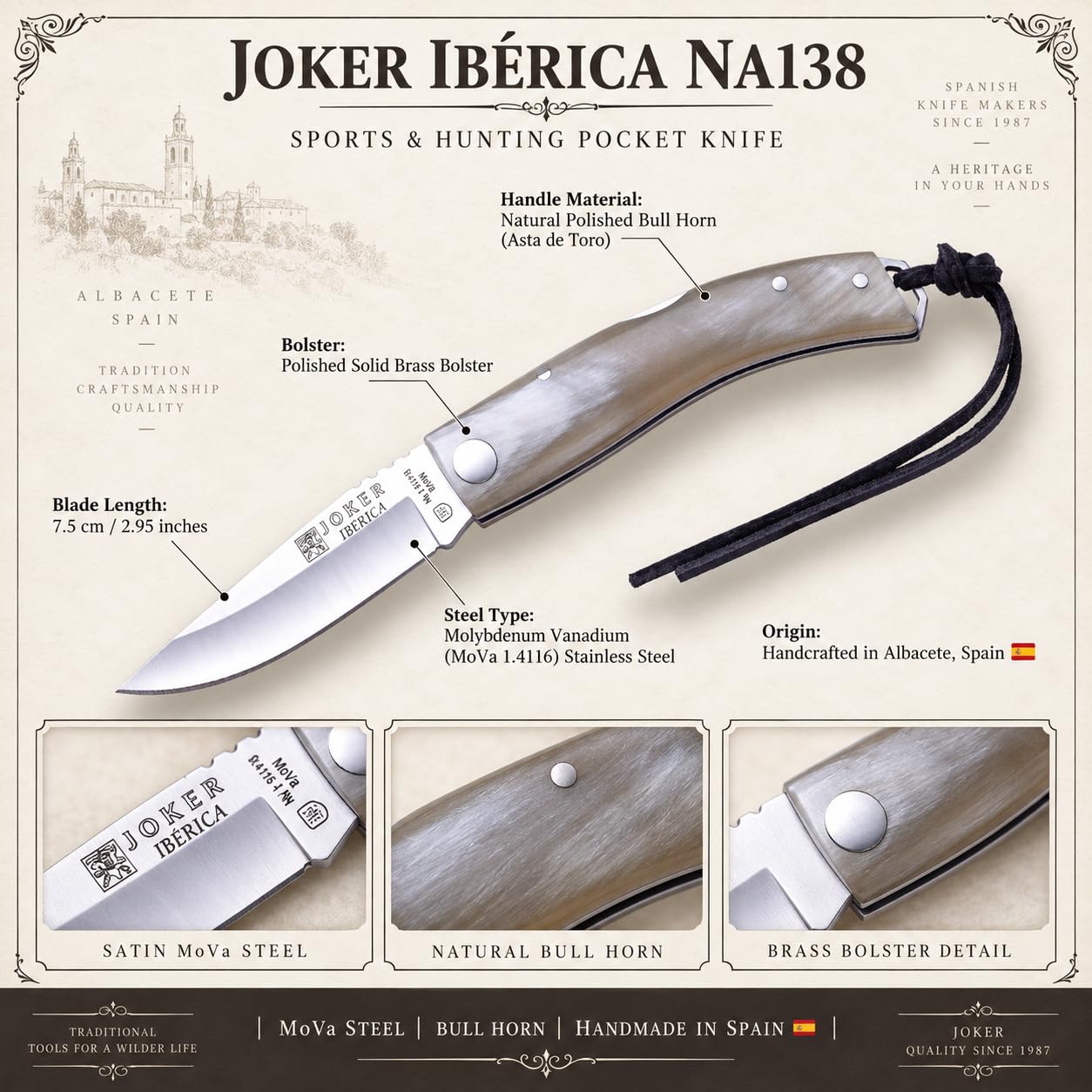 Joker Ibérica NA138 Klappmesser Stierhorn 7,5 cm