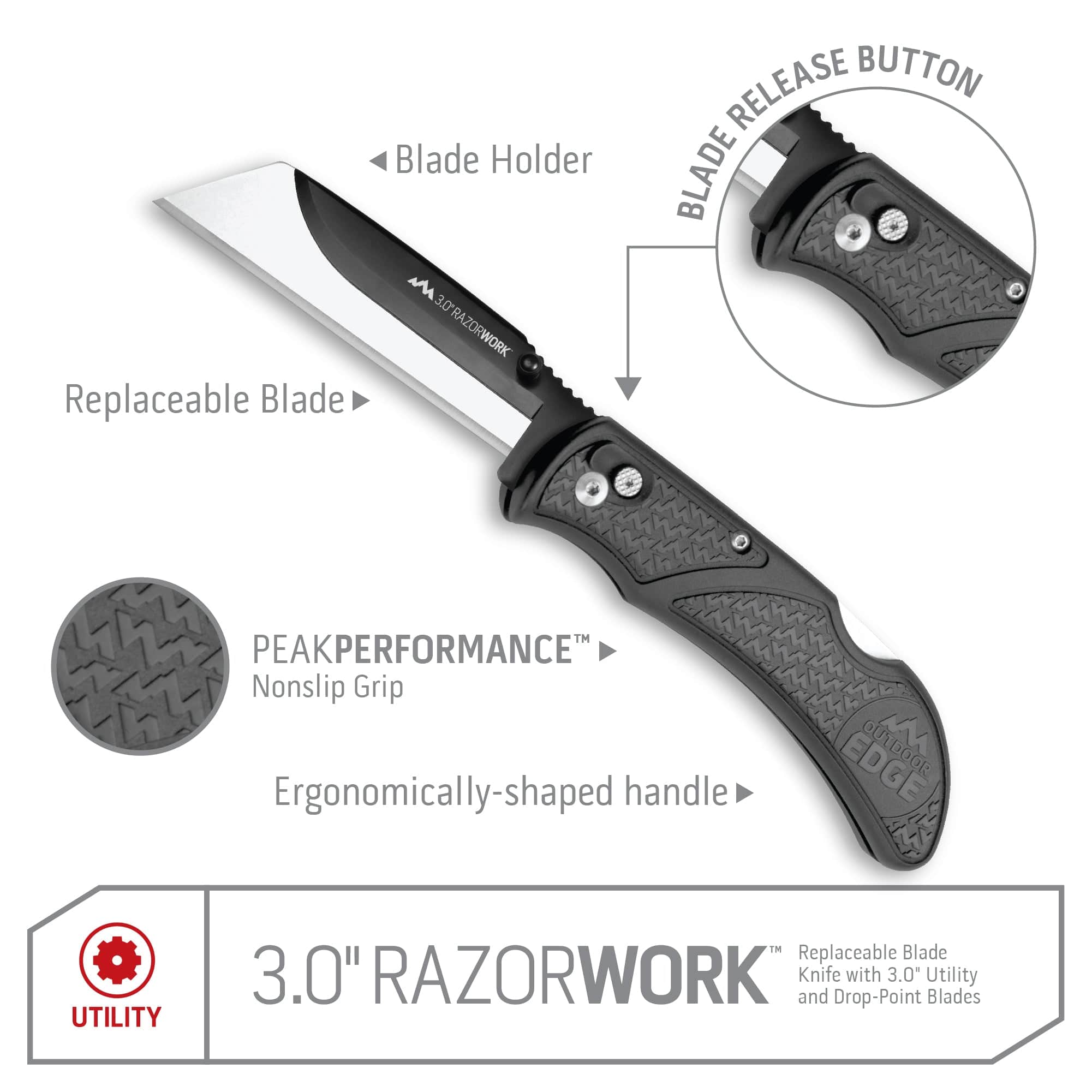 Outdoor Edge RazorWork 3.0 Arbeitsmesser mit 3 Wechselklingen