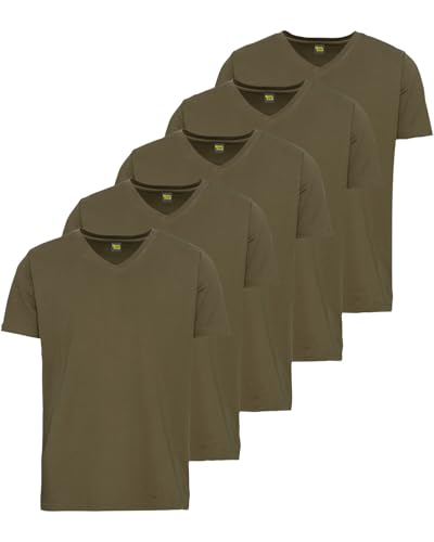 Wald & Forst T-Shirts 5er-Pack V-Ausschnitt Oliv 4XL