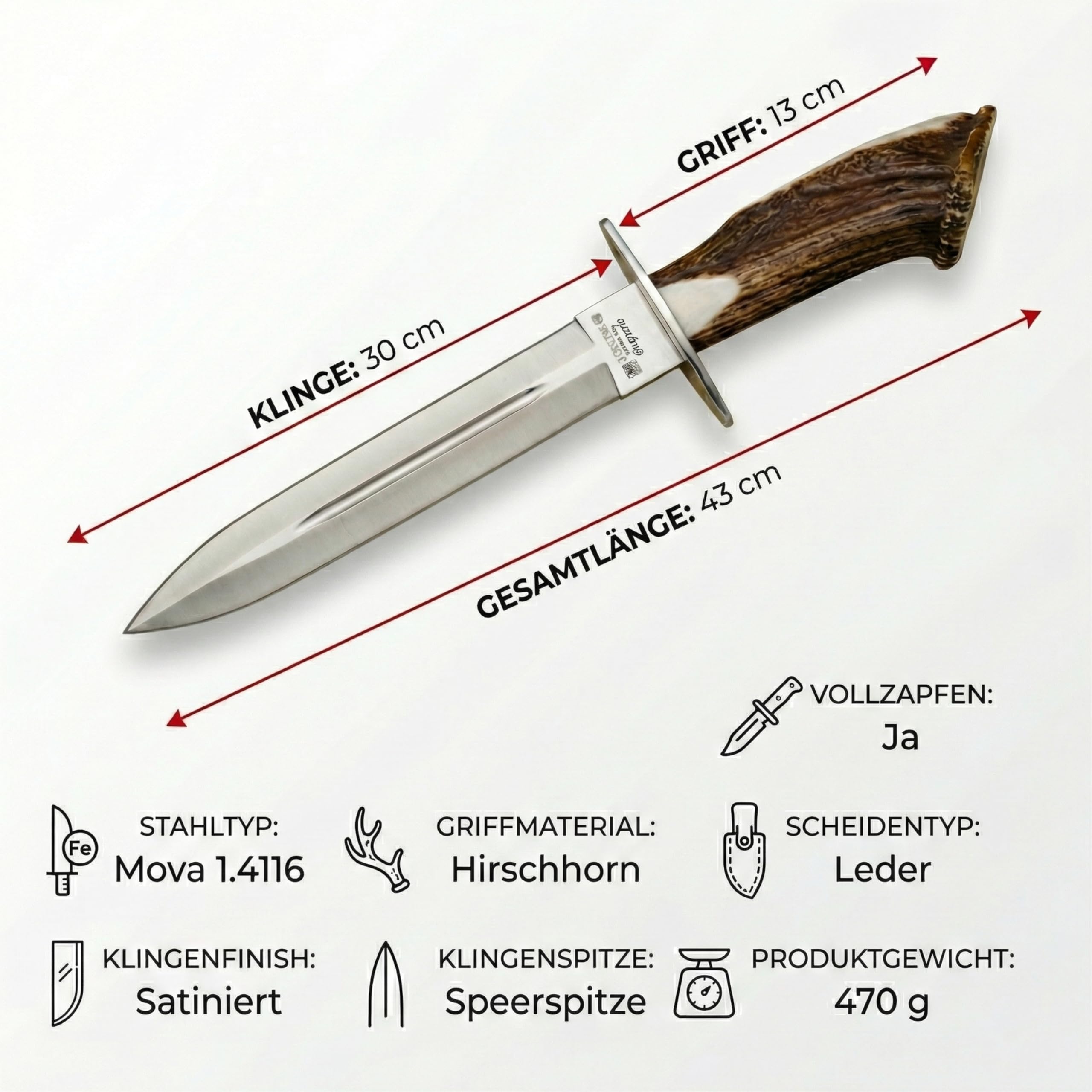 Joker Guepardo CN29 Jagdmesser Hirschhorn Lederscheide