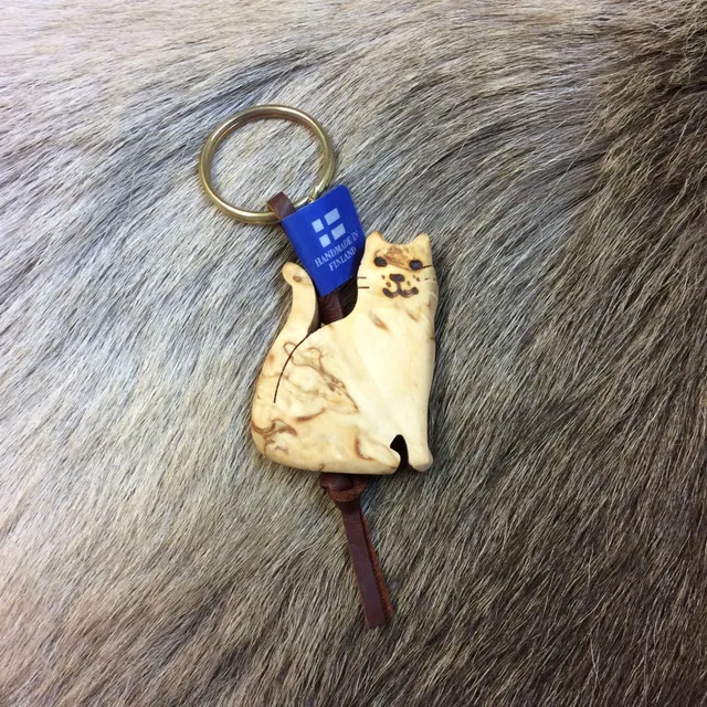 Wood Jewel 317 Kissa Katze Schlüsselanhänger Leder