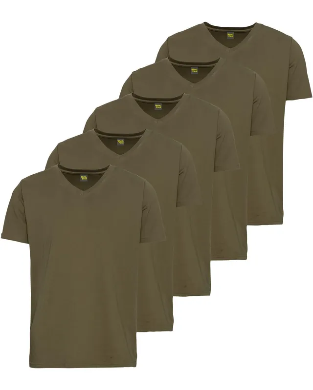 Wald & Forst T-Shirts 5er-Pack V-Ausschnitt Oliv 4XL