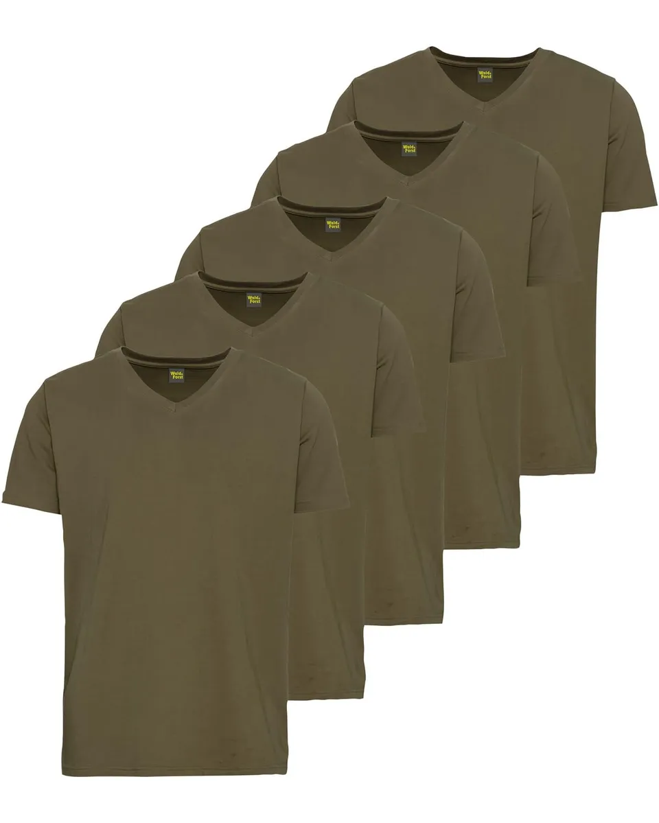 Wald & Forst T-Shirts 5er-Pack V-Ausschnitt Oliv 4XL