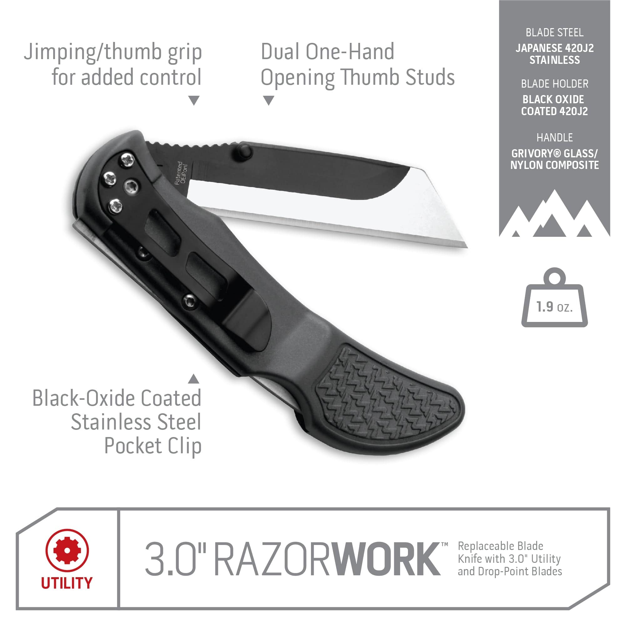 Outdoor Edge RazorWork 3.0 Arbeitsmesser mit 3 Wechselklingen