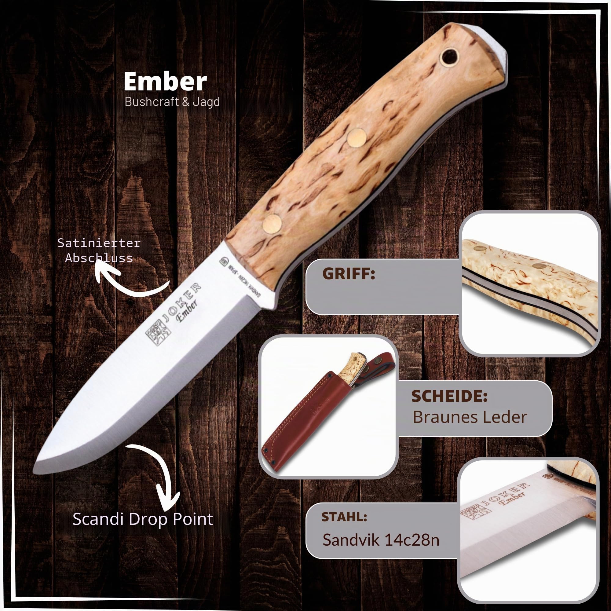 Joker Ember Scandi CL122-P Jagdmesser 10,5 cm