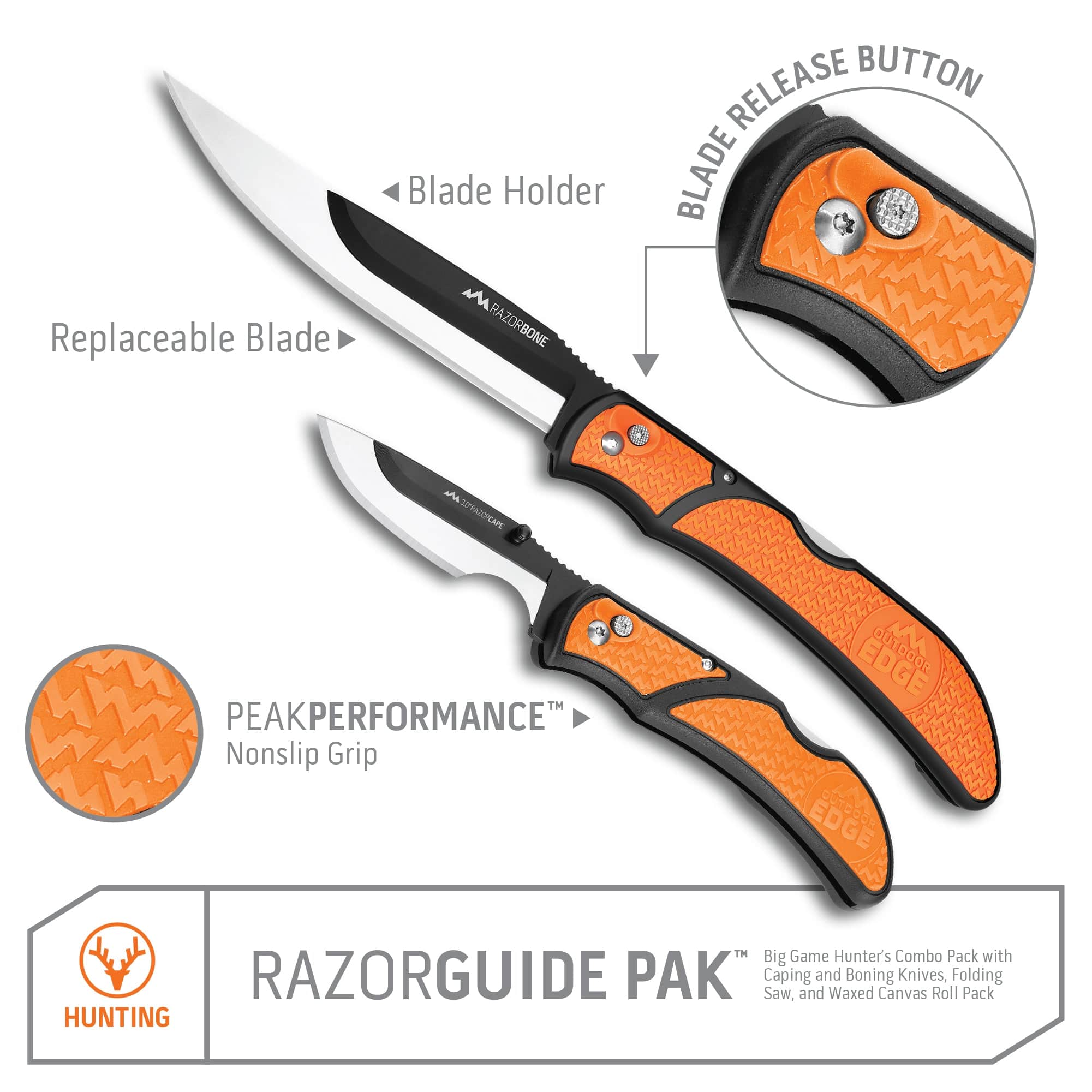 Outdoor Edge RazorGuide Pak Aufbrechset Wechselklingen", "meta_title": "Outdoor Edge RazorGuide Pak Aufbrechset Messer Sale", "meta_description": "Outdoor Edge RazorGuide Pak: Aufbrechset mit 2 Wechselklingen-Messern und Säge. Für 67,34 € günstig kaufen.