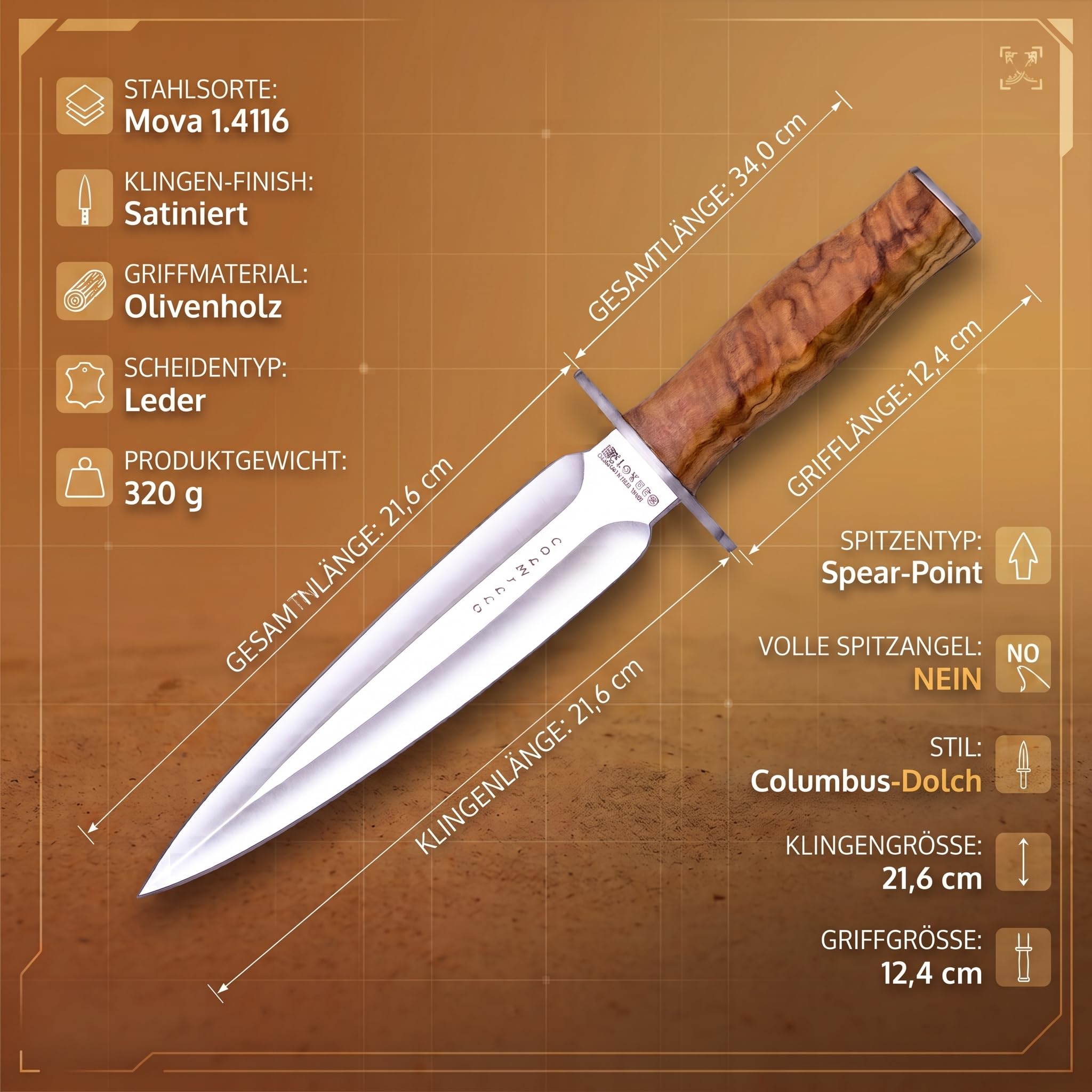 Joker Colmillo CO108 Jagdmesser Olivenholz Lederscheide