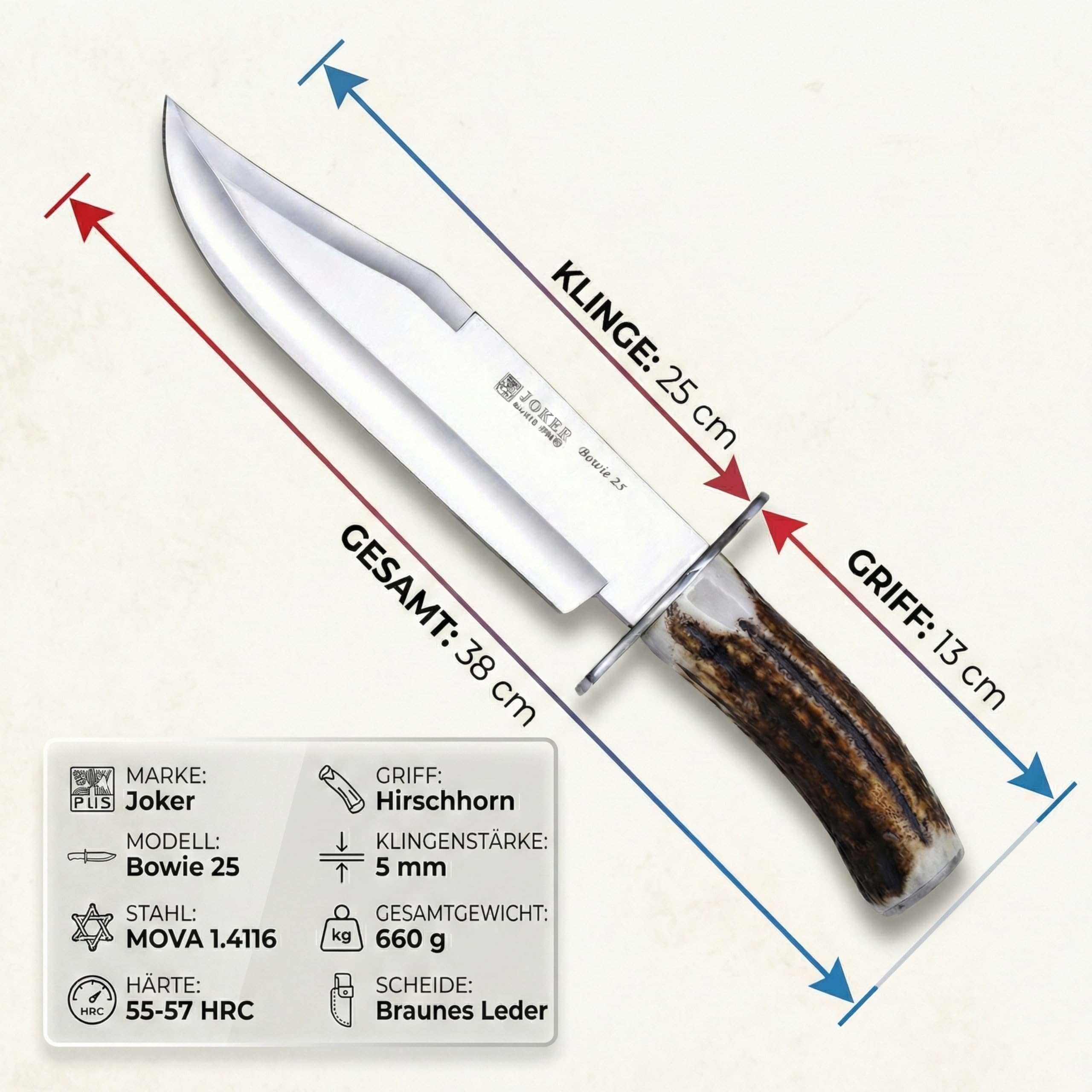 Joker Bowie 25 CC101 Jagdmesser Hirschhorn 25 cm