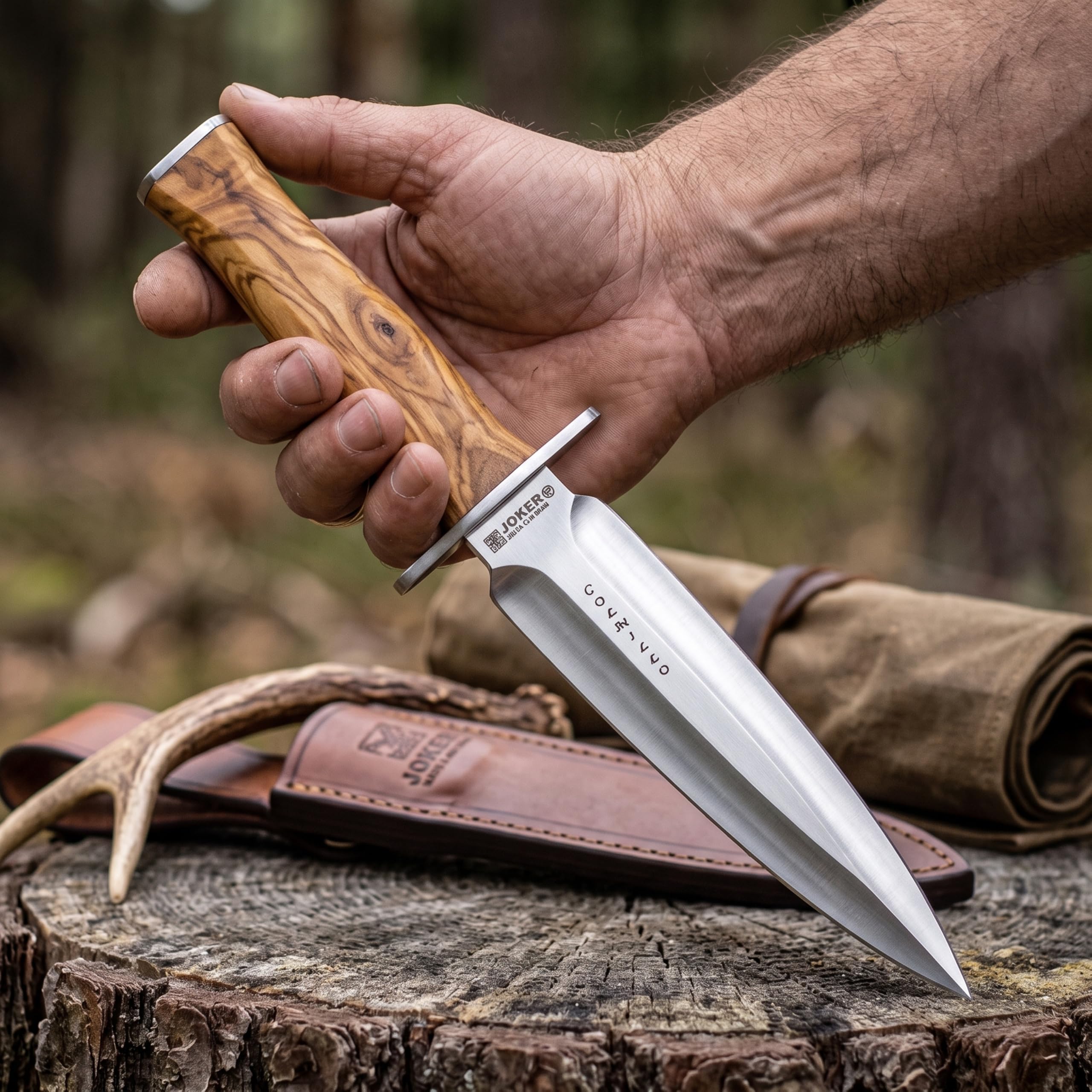 Joker Colmillo CO108 Jagdmesser Olivenholz Lederscheide