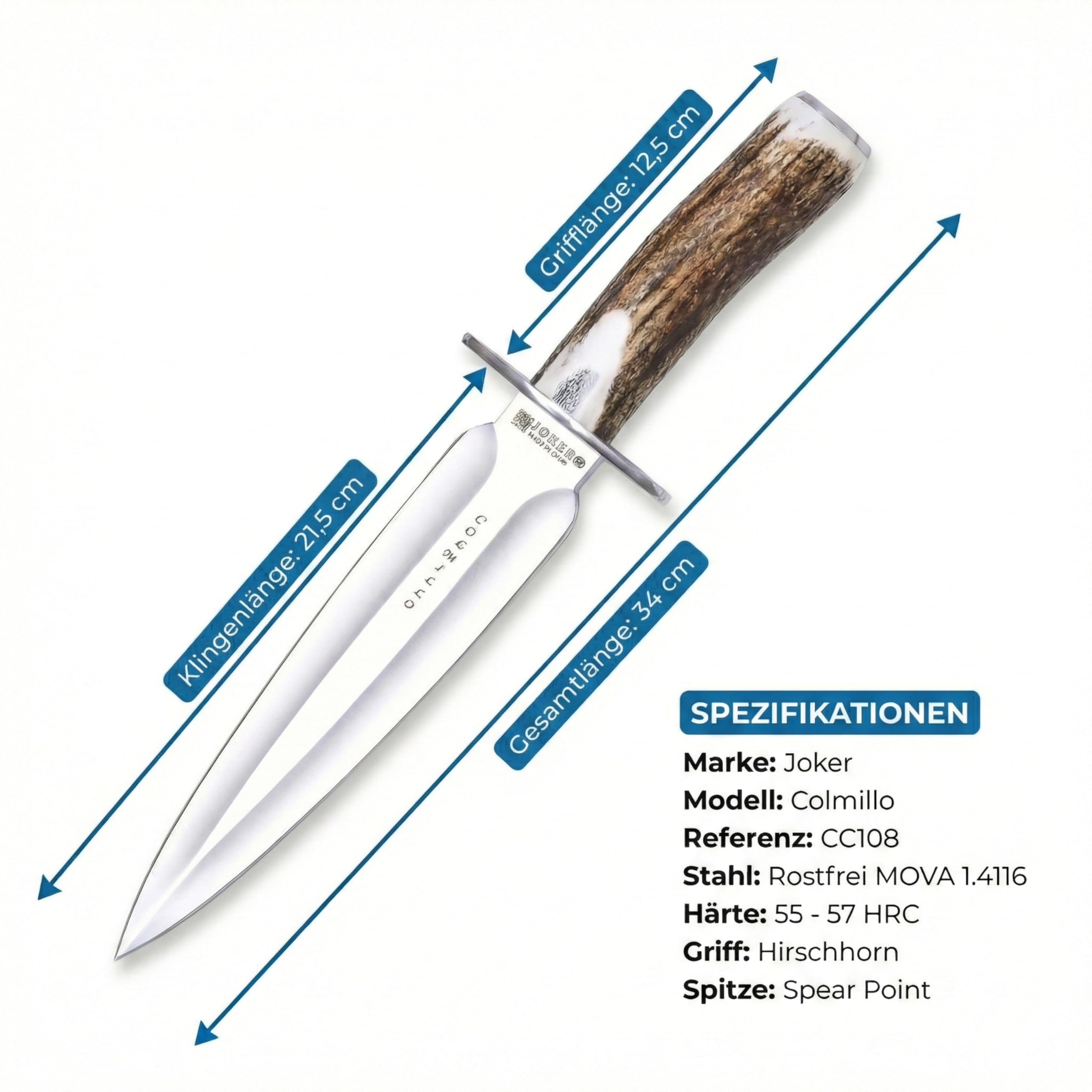 Joker Colmillo CC108 Jagdmesser Hirschhorn Lederscheide
