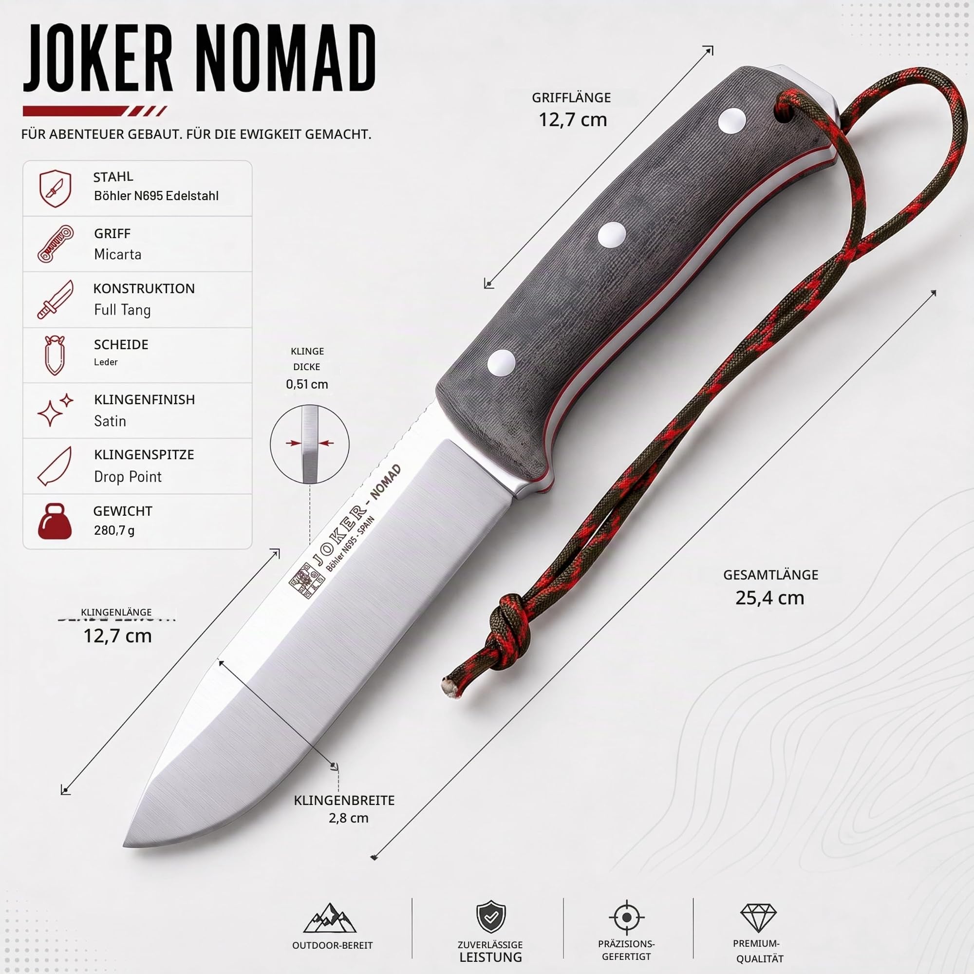Joker Nomad CV125-P Survivalmesser Micarta Lederscheide