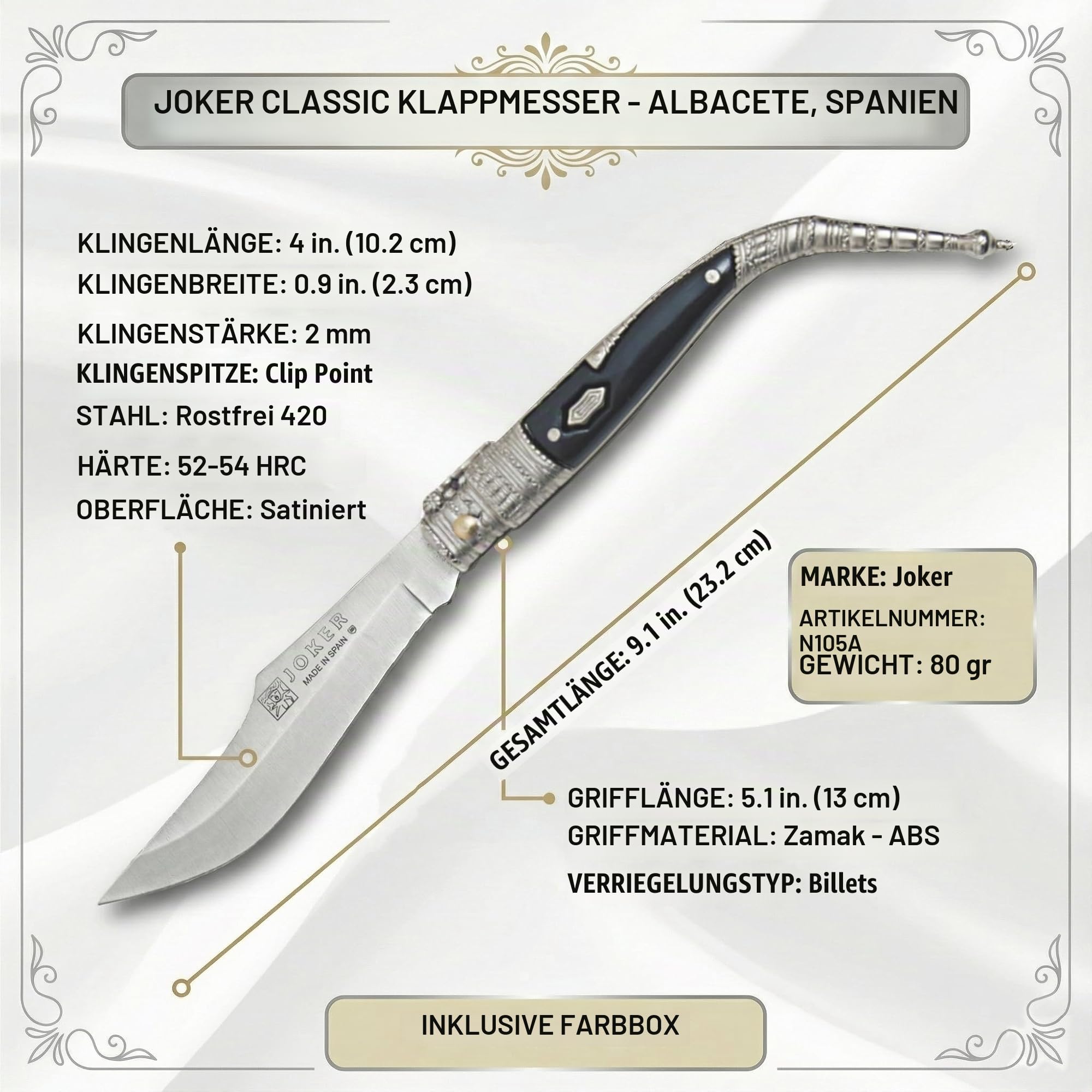 Joker N105A Taschenmesser Klappmesser Zamak 10,2 cm