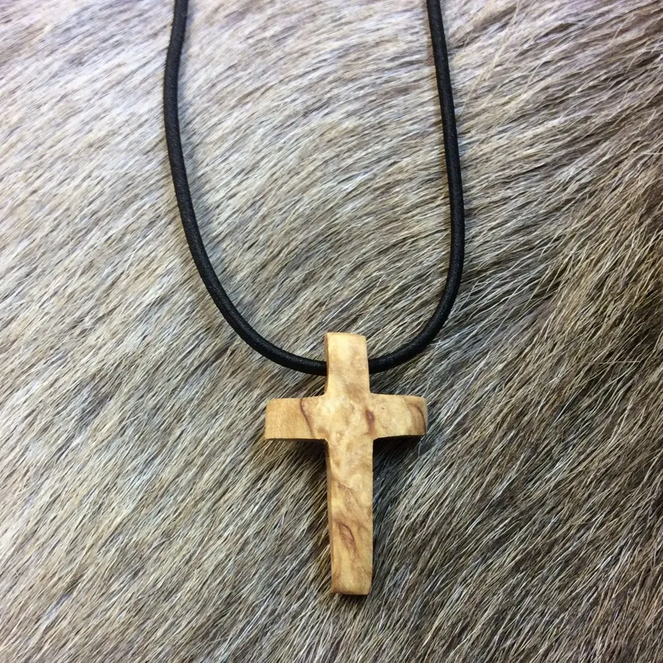 Wood Jewel Kette Kreuz Birke Gummiband schwarz