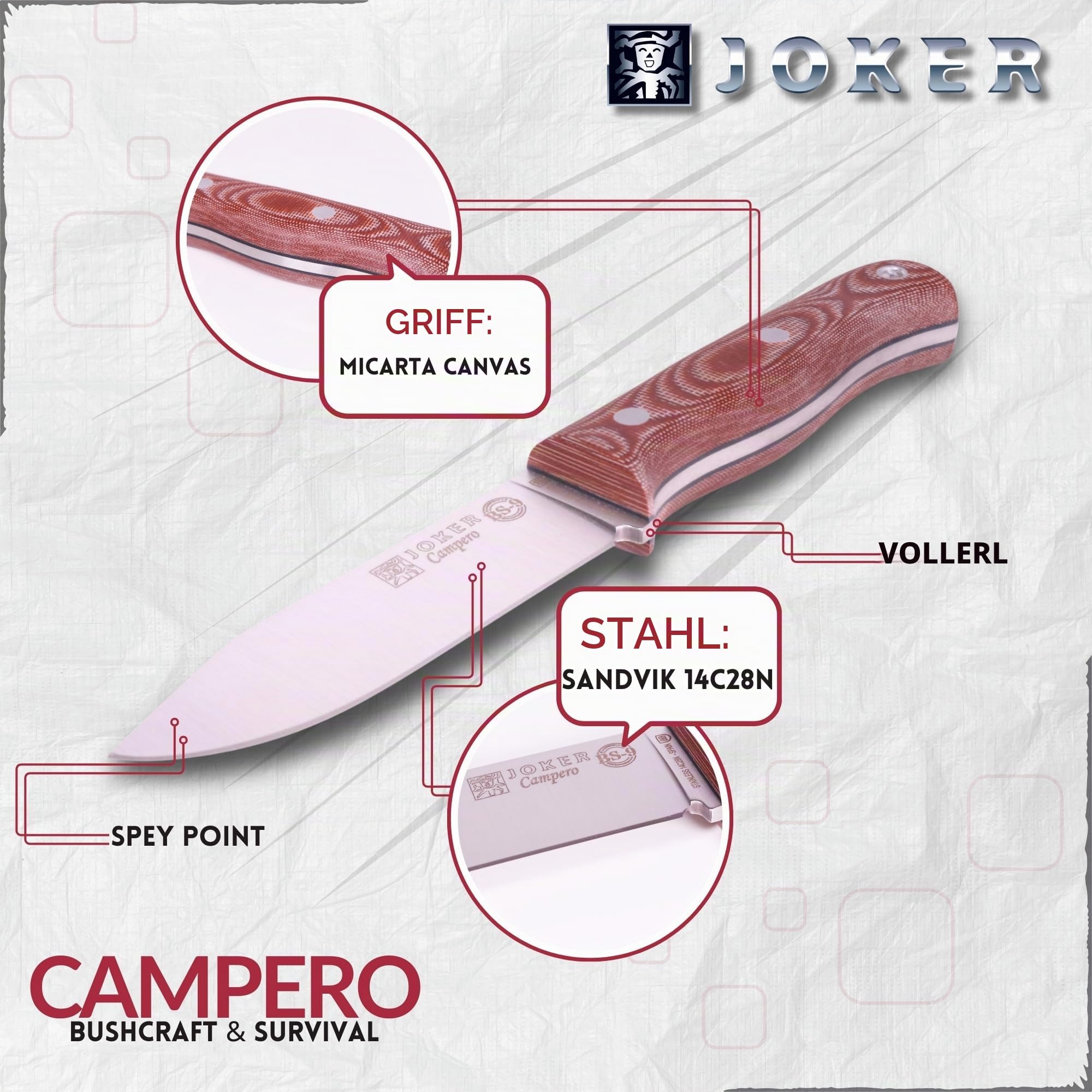 Joker BS9 Campero CM112-P Survivalmesser Micarta 10,5 cm Stahl