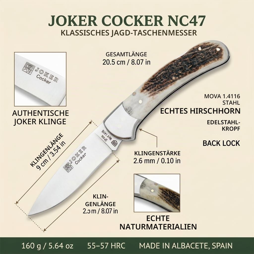 Joker Cocker NC47 Klappmesser Hirschhorn 9 cm