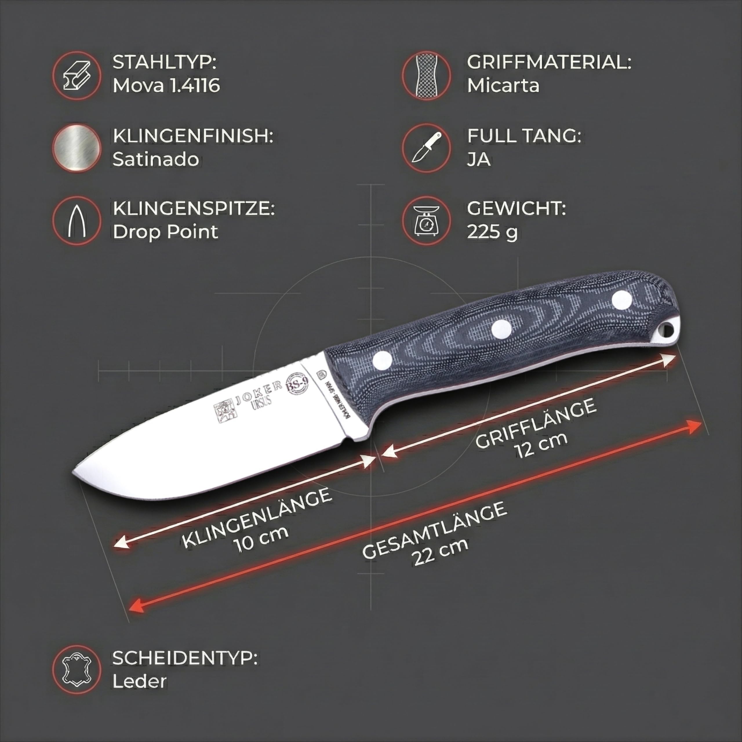 Joker Ursus CM116-P Survivalmesser Micarta N695 Feuerstahl