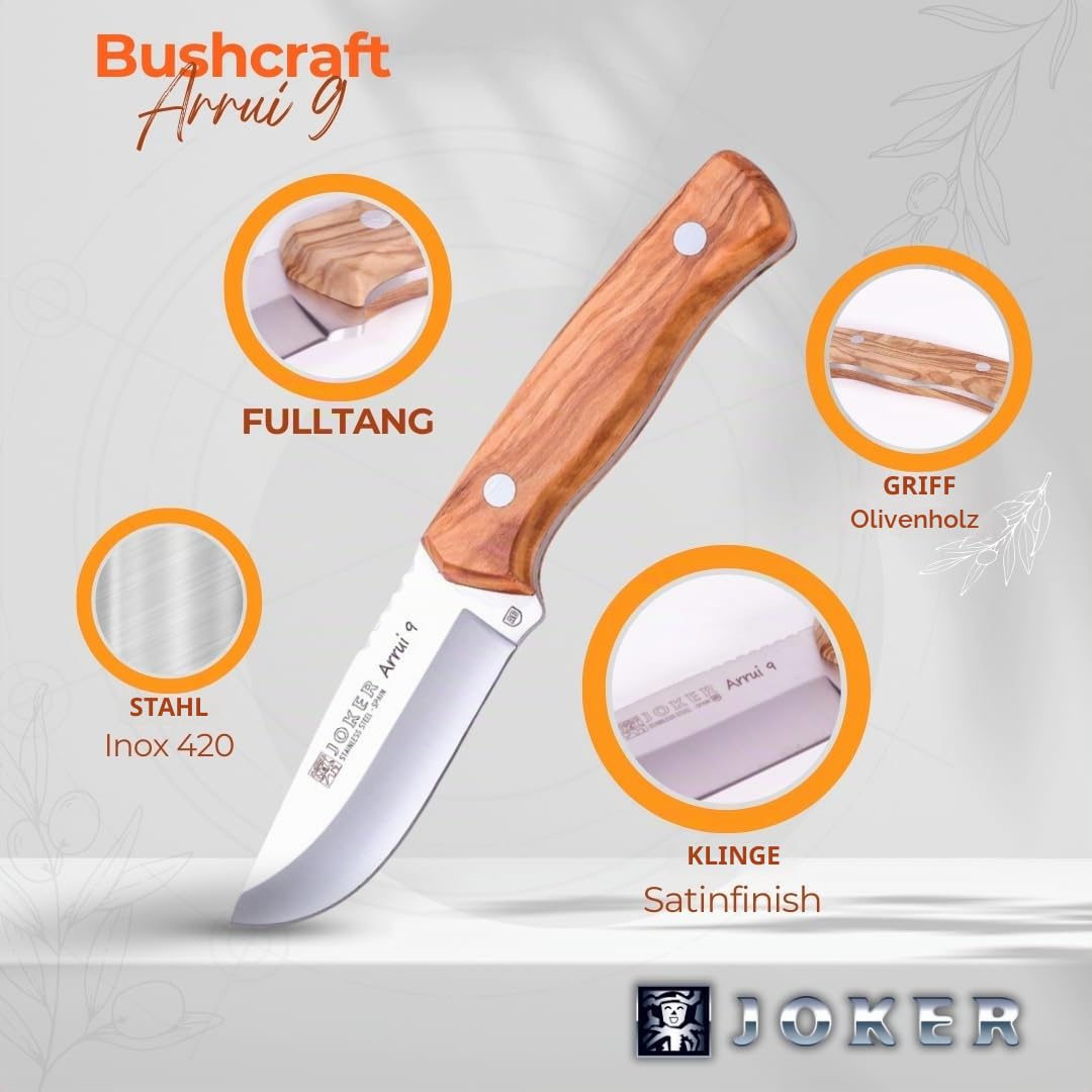Joker Arrui 9 CO64 Bushcraft-Messer 9 cm Olivenholz
