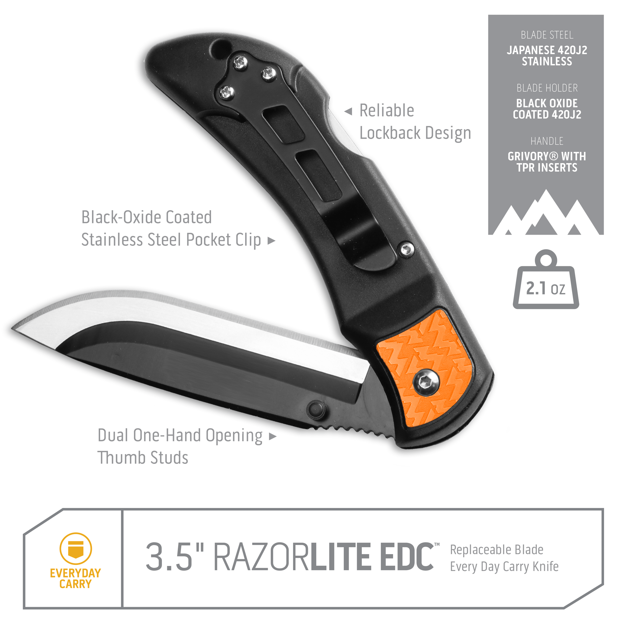 Outdoor Edge RazorEDC Lite Klappmesser 3,5 Zoll Wechselklinge