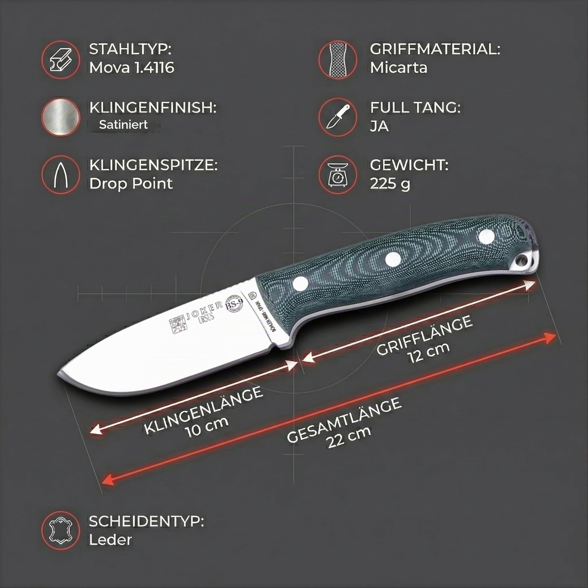Joker Ursus CV116 Survivalmesser Micarta 10 cm