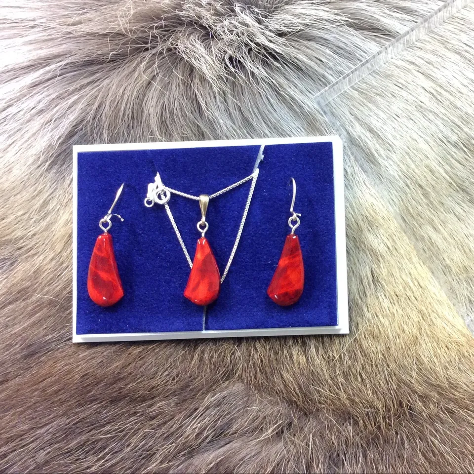 Wood Jewel Schmuckset Rot Maserbirke Kette + Ohrringe
