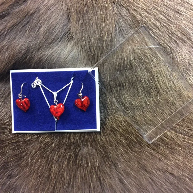 Wood Jewel Heart Schmuckset rot Birke