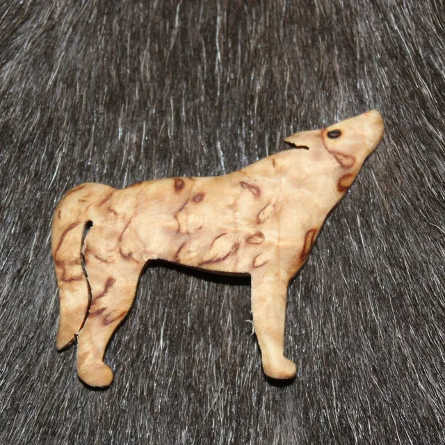 Wood Jewel Wolf Stehend Magnet Birke