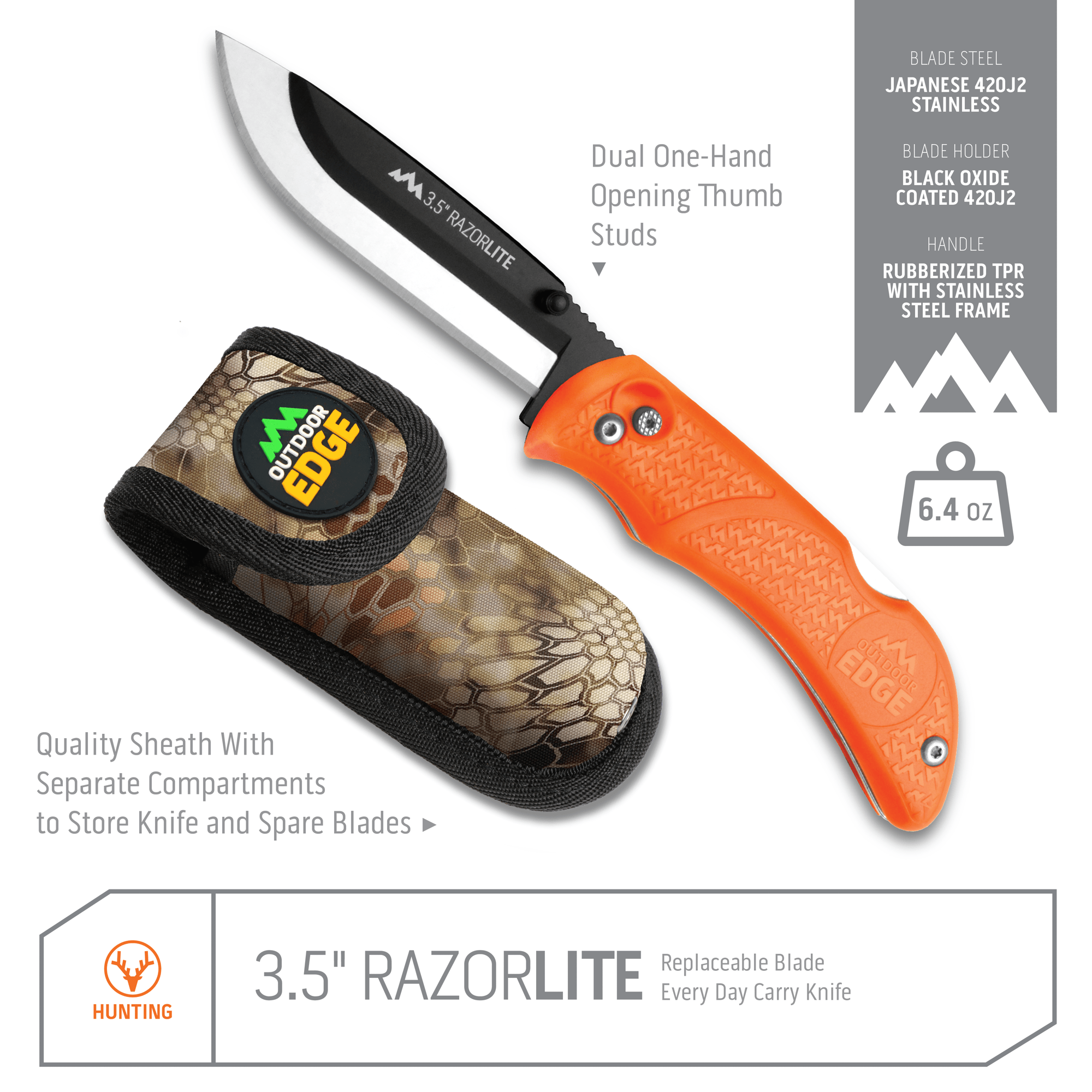 Outdoor Edge RazorPro L Klappmesser Blaze Orange 3,5 Zoll rostfrei