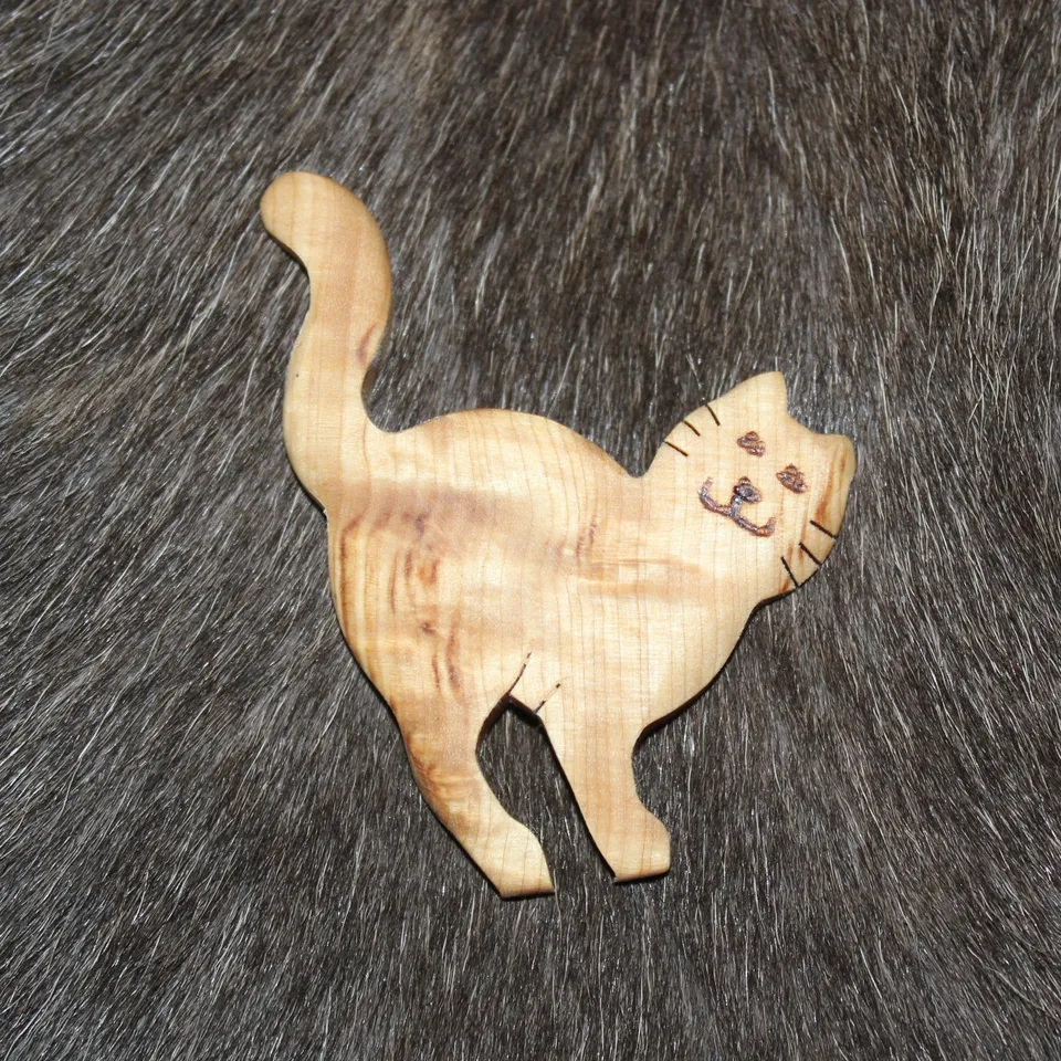 Wood Jewel Magnet stehende Katze Birke