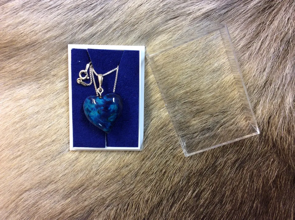 Wood Jewel Herz Anhänger groß blau Visabirke Kette