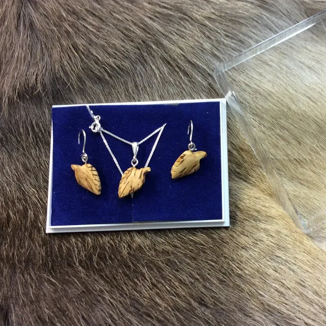 Wood Jewel Schmuckset Blatt Birke Kette Ohrringe