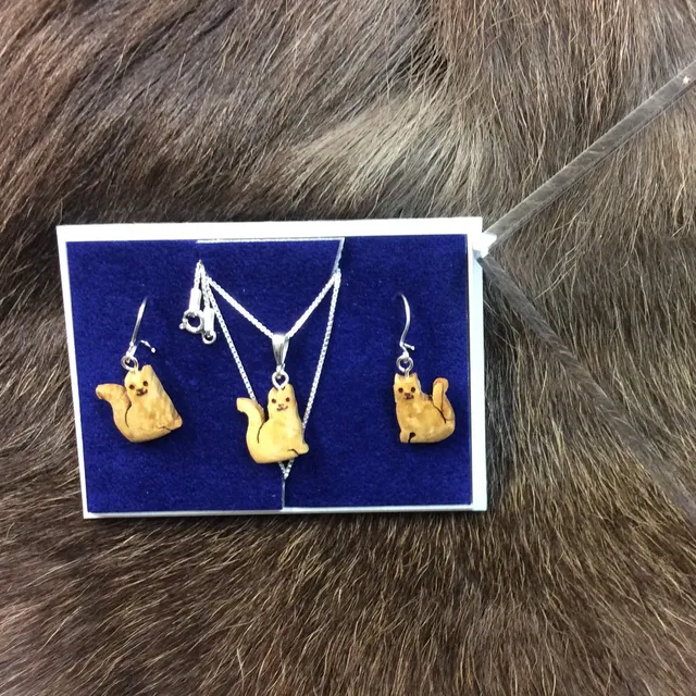 Wood Jewel 228S Schmuckset Katze sitzend Maserbirke