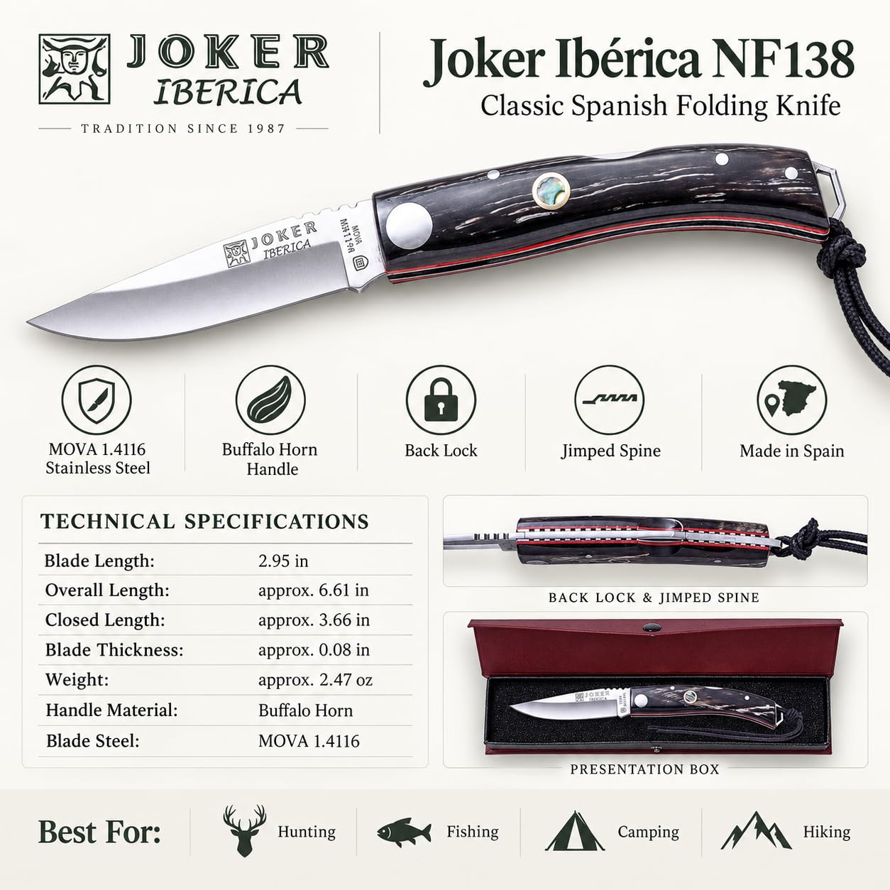 Joker Ibérica NF138 Klappmesser Büffelhorn satiniert